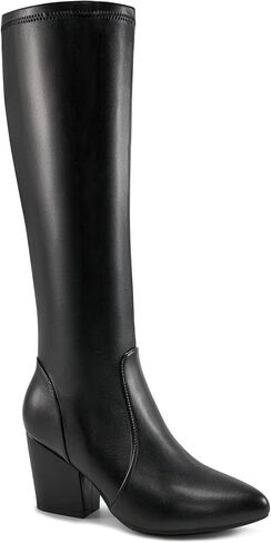 أحذية عالية للركبة النسائية: حذاء طويل بكعب مكتنز أنيق 2026 بسحاب جانبي ومقدمة مدببة حذاء طويل للفساتين in Kuwait