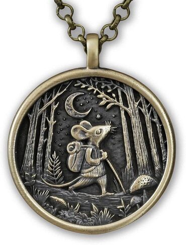 Baldur Jewelry - Traveler Mouse in Forest Nature with Moon Necklace Pendant Brass and Silver Casting - Handmade - Comes With Chain - Animal Jewelry Explorer in Saudi Arabia