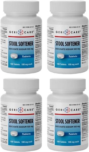GeriCare Docusate Sodium Stool Softeners, Best Stool Softener for Daily use for Women, Men, and Elderly - Ideal for Constipation Relief 100mg Crushable Tablets. (100 Count) Made in the USA (Pack of 2) in Saudi Arabia