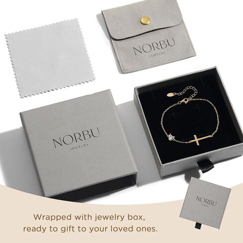 NORBU S925 Cross Bracelet for Women, 18K Gold Plated Sterling Silver Womens Cross Bracelet with Heart Birthstones, Religious Christmas Gift Anniversary Birthday Jewelry for Wife Girlfriend Her in Saudi Arabia