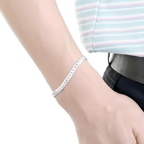 Cuban Chain Bracelet for Men Women, 925 Silver Cuban Link Chain Bracelet, Fashion Hip Hop Jewelry in Saudi Arabia