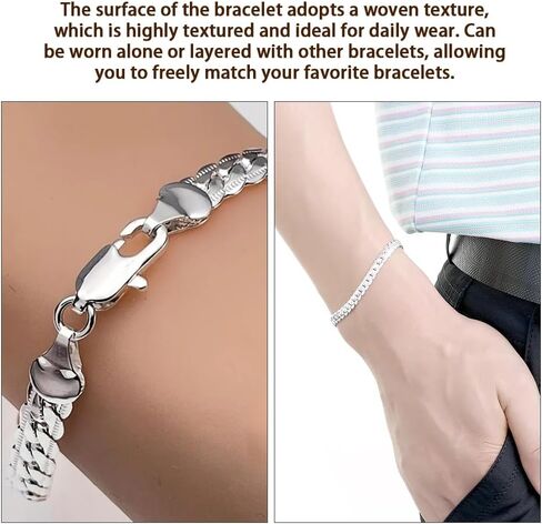 Cuban Chain Bracelet for Men Women, 925 Silver Cuban Link Chain Bracelet, Fashion Hip Hop Jewelry in Saudi Arabia