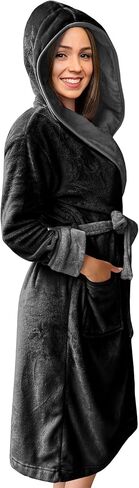 Elegant Comfort womens Plush Fleece Hooded Bathrobe Luxury Hooded Women's Spa With Shawl Collar and Pockets in Saudi Arabia