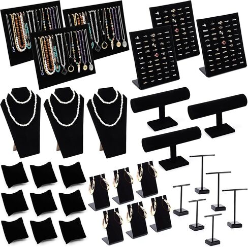 Quelay 33 Pcs Velvet Jewelry Display Set for Selling Necklace Display Stand for Bracelet Holder, Wrist watch, Earring T-Stand, Black Jewelry Stands for Selling Craft Showcase Organizer in Saudi Arabia
