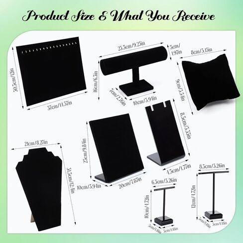 Quelay 33 Pcs Velvet Jewelry Display Set for Selling Necklace Display Stand for Bracelet Holder, Wrist watch, Earring T-Stand, Black Jewelry Stands for Selling Craft Showcase Organizer in Saudi Arabia