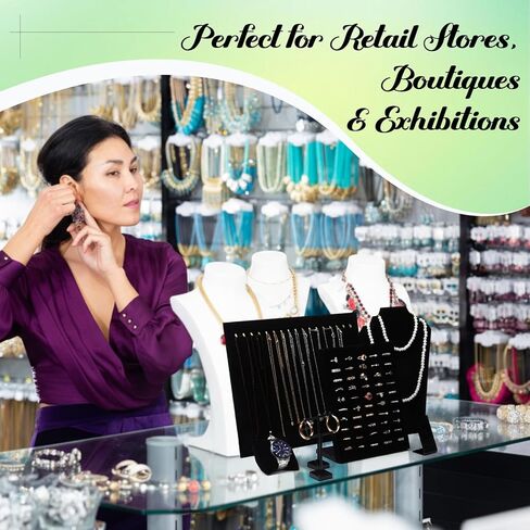 Quelay 33 Pcs Velvet Jewelry Display Set for Selling Necklace Display Stand for Bracelet Holder, Wrist watch, Earring T-Stand, Black Jewelry Stands for Selling Craft Showcase Organizer in Saudi Arabia
