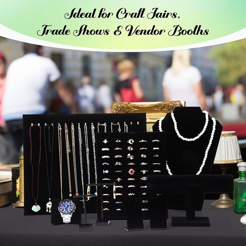 Quelay 33 Pcs Velvet Jewelry Display Set for Selling Necklace Display Stand for Bracelet Holder, Wrist watch, Earring T-Stand, Black Jewelry Stands for Selling Craft Showcase Organizer in Saudi Arabia