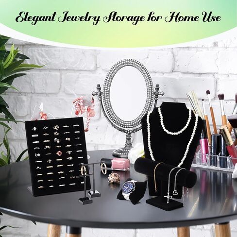 Quelay 33 Pcs Velvet Jewelry Display Set for Selling Necklace Display Stand for Bracelet Holder, Wrist watch, Earring T-Stand, Black Jewelry Stands for Selling Craft Showcase Organizer in Saudi Arabia