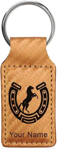 LaserGram Rectangle Keychain, Horseshoe with Horse, Personalized Engraving Included in Kuwait