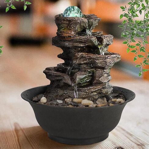 Ferrisland Tabletop Fountain Desktop Electric Water Fountain Decor w/LED - Indoor Portable Tabletop Decorative Zen Meditation Waterfall Kit Includes Submersible Pump in Kuwait