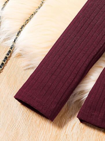 Girls Ribbed Knit 2 Piece Outfit Set Long Sleeve Turtleneck Top and Flared Pants Soft Stretchy Lounge Tracksuit in Saudi Arabia