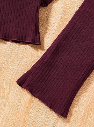 Girls Ribbed Knit 2 Piece Outfit Set Long Sleeve Turtleneck Top and Flared Pants Soft Stretchy Lounge Tracksuit in Saudi Arabia