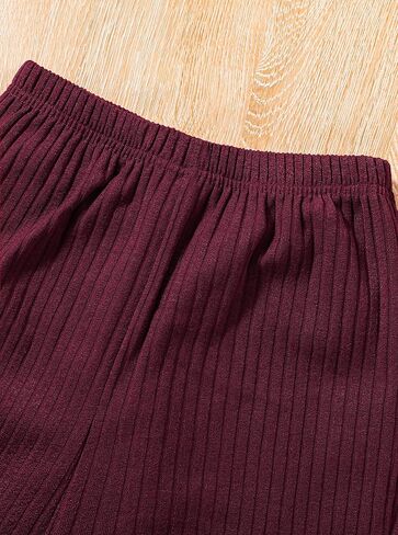 Girls Ribbed Knit 2 Piece Outfit Set Long Sleeve Turtleneck Top and Flared Pants Soft Stretchy Lounge Tracksuit in Saudi Arabia