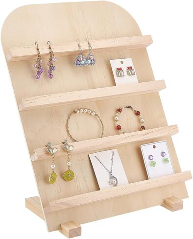 PH PandaHall 4-Tier Wooden Jewelry Display Stand Earring Card Displays Tower Bracelets Stands Rack Craft Fairs Showcase Holder with Slots for Selling Retail Jewelry Showing Exhibition Storage in Saudi Arabia