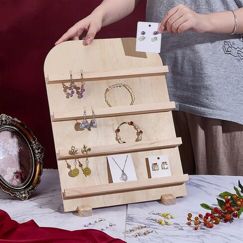 PH PandaHall 4-Tier Wooden Jewelry Display Stand Earring Card Displays Tower Bracelets Stands Rack Craft Fairs Showcase Holder with Slots for Selling Retail Jewelry Showing Exhibition Storage in Saudi Arabia