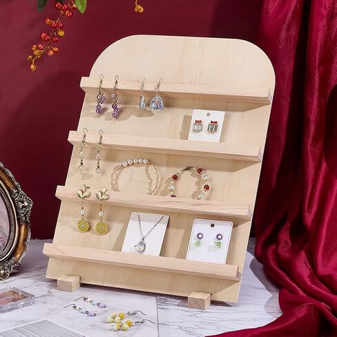 PH PandaHall 4-Tier Wooden Jewelry Display Stand Earring Card Displays Tower Bracelets Stands Rack Craft Fairs Showcase Holder with Slots for Selling Retail Jewelry Showing Exhibition Storage in Saudi Arabia