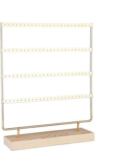 Earring Organizer Stand for Women, 4 Tier Tall Jewelry Holder Organizer Rack, Tabletop Display Rack Multiple Pierced Earrings, Wood and Iron Hanging Jewelry Organizer, Gold Jewelry Storage in Saudi Arabia
