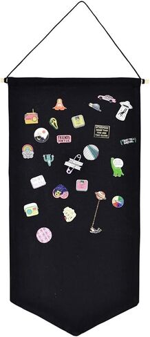 Wall Hanging Canvas Pin Display - Brooch & Jewelry Storage Case for Enamel Earrings Necklaces (Black) in Saudi Arabia