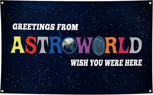 لافتة حائط بعلم Astroworld، مقاس 3 × 5 أقدام، ديكور غرفة بموضوع الفضاء لغرفة النوم، نسيج لديكور غرفة النوم الجامعي، كهف رجل مع أدوات التثبيت، طباعة عالية الوضوح على الوجهين، أدوات تركيب مجانية متضمنة in Saudi Arabia