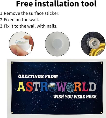 لافتة حائط بعلم Astroworld، مقاس 3 × 5 أقدام، ديكور غرفة بموضوع الفضاء لغرفة النوم، نسيج لديكور غرفة النوم الجامعي، كهف رجل مع أدوات التثبيت، طباعة عالية الوضوح على الوجهين، أدوات تركيب مجانية متضمنة in Saudi Arabia