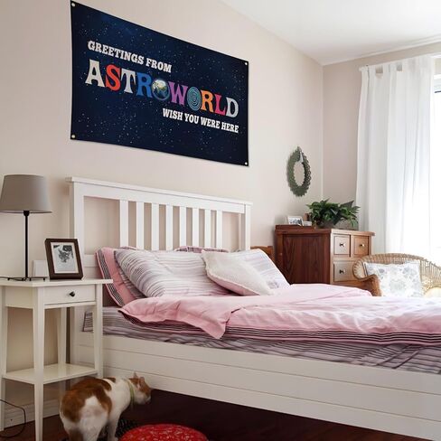 لافتة حائط بعلم Astroworld، مقاس 3 × 5 أقدام، ديكور غرفة بموضوع الفضاء لغرفة النوم، نسيج لديكور غرفة النوم الجامعي، كهف رجل مع أدوات التثبيت، طباعة عالية الوضوح على الوجهين، أدوات تركيب مجانية متضمنة in Saudi Arabia