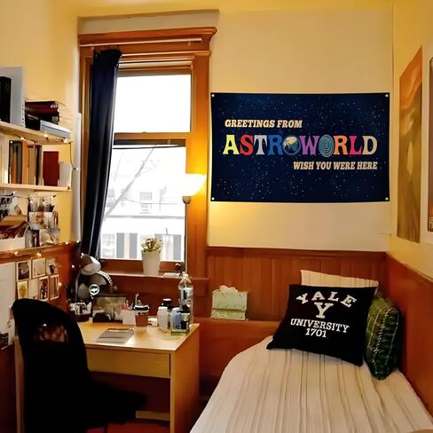 لافتة حائط بعلم Astroworld، مقاس 3 × 5 أقدام، ديكور غرفة بموضوع الفضاء لغرفة النوم، نسيج لديكور غرفة النوم الجامعي، كهف رجل مع أدوات التثبيت، طباعة عالية الوضوح على الوجهين، أدوات تركيب مجانية متضمنة in Saudi Arabia