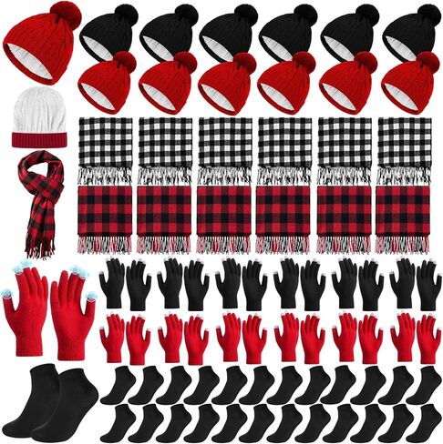 48 Pcs Bulk Winter Hat Gloves Scarf Set Women Men Fleece Beanie Touchscreen Gloves Scarfs for Homeless Donation in Saudi Arabia