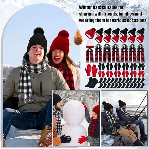 48 Pcs Bulk Winter Hat Gloves Scarf Set Women Men Fleece Beanie Touchscreen Gloves Scarfs for Homeless Donation in Saudi Arabia