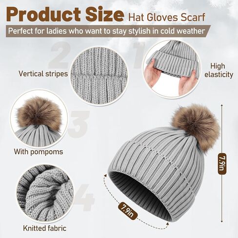 24 حزمة النساء قبعة الشتاء وشاح قفازات الأذن دفئا مجموعة قبعة صغيرة مع بوم منقوشة وشاح لمس قفازات للأذنين in Kuwait
