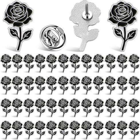 Tondiamo 25/50 Pcs Black Rose Enamel Pins Bulk Rose Flower Lapel Brooch for Valentine's Day Women Men Gifts Clothes Bags Hats in Saudi Arabia