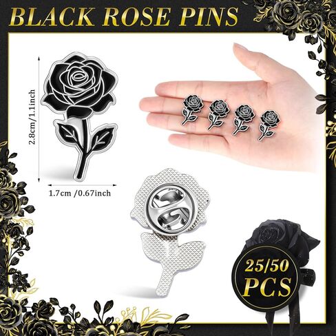 Tondiamo 25/50 Pcs Black Rose Enamel Pins Bulk Rose Flower Lapel Brooch for Valentine's Day Women Men Gifts Clothes Bags Hats in Saudi Arabia