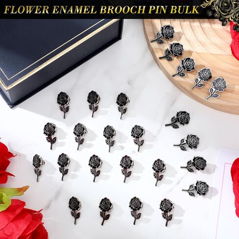 Tondiamo 25/50 Pcs Black Rose Enamel Pins Bulk Rose Flower Lapel Brooch for Valentine's Day Women Men Gifts Clothes Bags Hats in Saudi Arabia