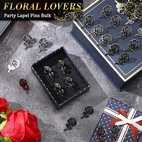 Tondiamo 25/50 Pcs Black Rose Enamel Pins Bulk Rose Flower Lapel Brooch for Valentine's Day Women Men Gifts Clothes Bags Hats in Saudi Arabia