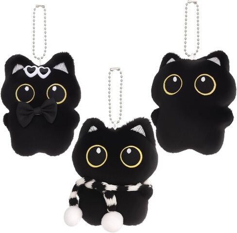 3 قطع من سلسلة المفاتيح القطيفة على شكل قطة سوداء لطيفة على شكل قطة سوداء ساحرة لحقائب الظهر وحقائب اليد والمحفظة in Kuwait