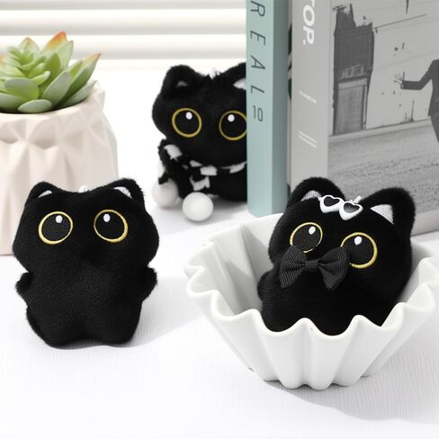 3 قطع من سلسلة المفاتيح القطيفة على شكل قطة سوداء لطيفة على شكل قطة سوداء ساحرة لحقائب الظهر وحقائب اليد والمحفظة in Kuwait