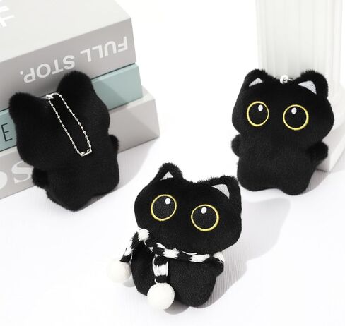 3 قطع من سلسلة المفاتيح القطيفة على شكل قطة سوداء لطيفة على شكل قطة سوداء ساحرة لحقائب الظهر وحقائب اليد والمحفظة in Kuwait