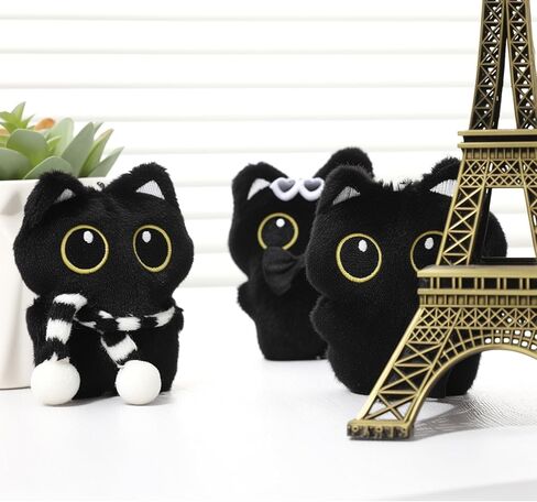 3 قطع من سلسلة المفاتيح القطيفة على شكل قطة سوداء لطيفة على شكل قطة سوداء ساحرة لحقائب الظهر وحقائب اليد والمحفظة in Kuwait