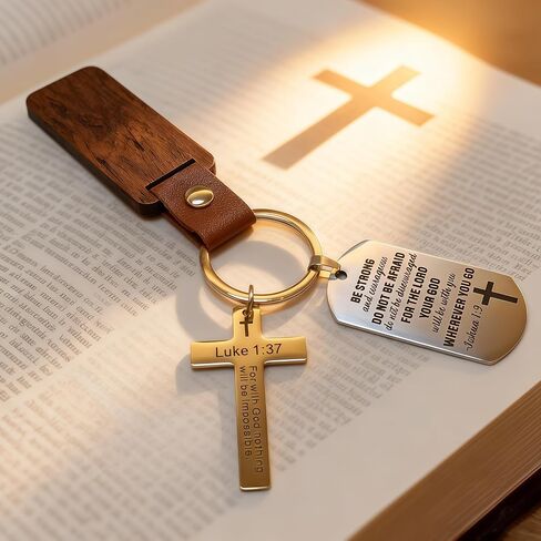 Christian Keychain with Bible Verse - Joshua 1:9 Luke 1:37 Cross Key Ring, Religious Inspirational Gift for Men Women Christian Keychain with Bible Verse in Saudi Arabia