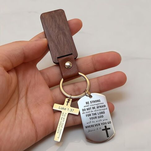 Christian Keychain with Bible Verse - Joshua 1:9 Luke 1:37 Cross Key Ring, Religious Inspirational Gift for Men Women Christian Keychain with Bible Verse in Saudi Arabia