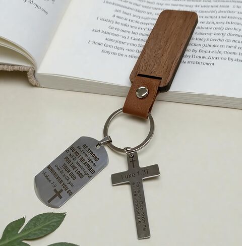 Christian Keychain with Bible Verse - Joshua 1:9 Luke 1:37 Cross Key Ring, Religious Inspirational Gift for Men Women Christian Keychain with Bible Verse in Saudi Arabia