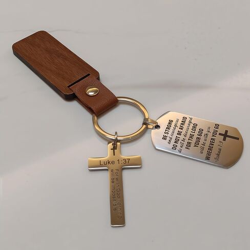 Christian Keychain with Bible Verse - Joshua 1:9 Luke 1:37 Cross Key Ring, Religious Inspirational Gift for Men Women Christian Keychain with Bible Verse in Saudi Arabia