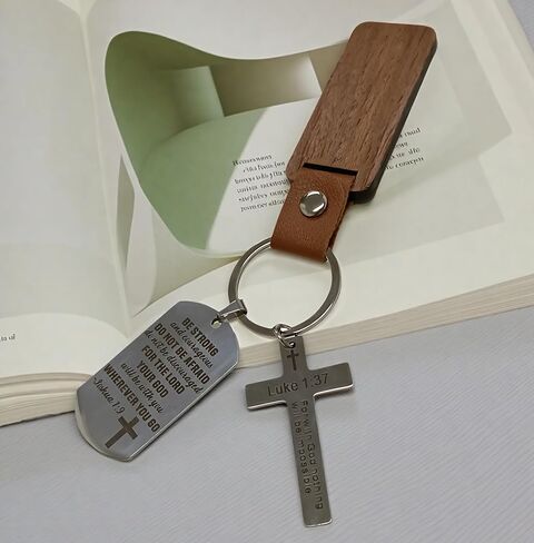 Christian Keychain with Bible Verse - Joshua 1:9 Luke 1:37 Cross Key Ring, Religious Inspirational Gift for Men Women Christian Keychain with Bible Verse in Saudi Arabia