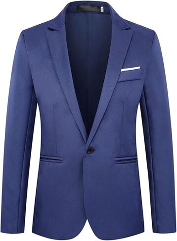 Mens Blazer Jacket Slim Fit Casual Button Business Suit Jacket Sport Coats Formal Wedding Tux Blazer with Pockets in Saudi Arabia