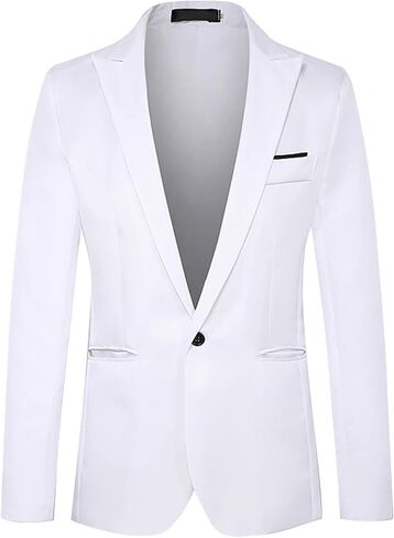 Mens Blazer Jacket Slim Fit Casual Button Business Suit Jacket Sport Coats Formal Wedding Tux Blazer with Pockets in Saudi Arabia