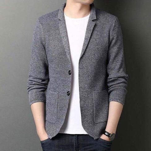 Lu's Chic Men's Soft Knit Blazer Open Front Cardigan Sweater Lightweight Mandarin Collar Slim Fit Casual Sports Coats Jacket in Saudi Arabia