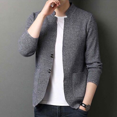 Lu's Chic Men's Soft Knit Blazer Open Front Cardigan Sweater Lightweight Mandarin Collar Slim Fit Casual Sports Coats Jacket in Saudi Arabia