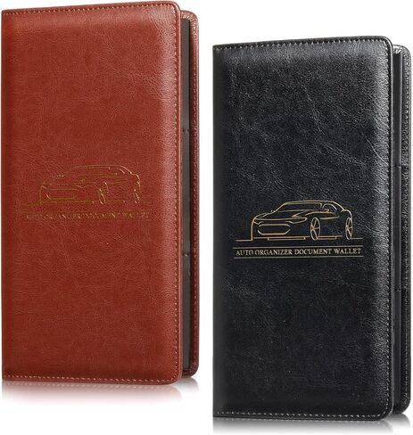 Frienda 2 Piece Car Registration and Insurance Documents Holder, PU Leather Auto Vehicle Card Paperwork Glove Box Organizer for Driver License with Magnetic Closure (Black, Pink) in Saudi Arabia
