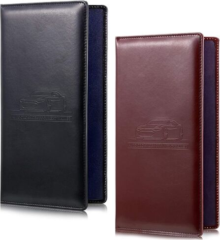 Frienda 2 Piece Car Registration and Insurance Documents Holder, PU Leather Auto Vehicle Card Paperwork Glove Box Organizer for Driver License with Magnetic Closure (Black, Pink) in Saudi Arabia