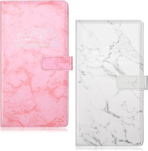 Frienda 2 Piece Car Registration and Insurance Documents Holder, PU Leather Auto Vehicle Card Paperwork Glove Box Organizer for Driver License with Magnetic Closure (Black, Pink) in Saudi Arabia