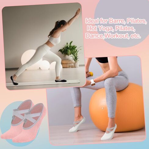 4 أزواج من جوارب البيلاتيس مع مقابض للنساء من Jspupifip، أشرطة متقاطعة على شكل حرف X، جوارب يوجا مضادة للانزلاق مضادة للانزلاق بيلاتيس باري هوم in Kuwait